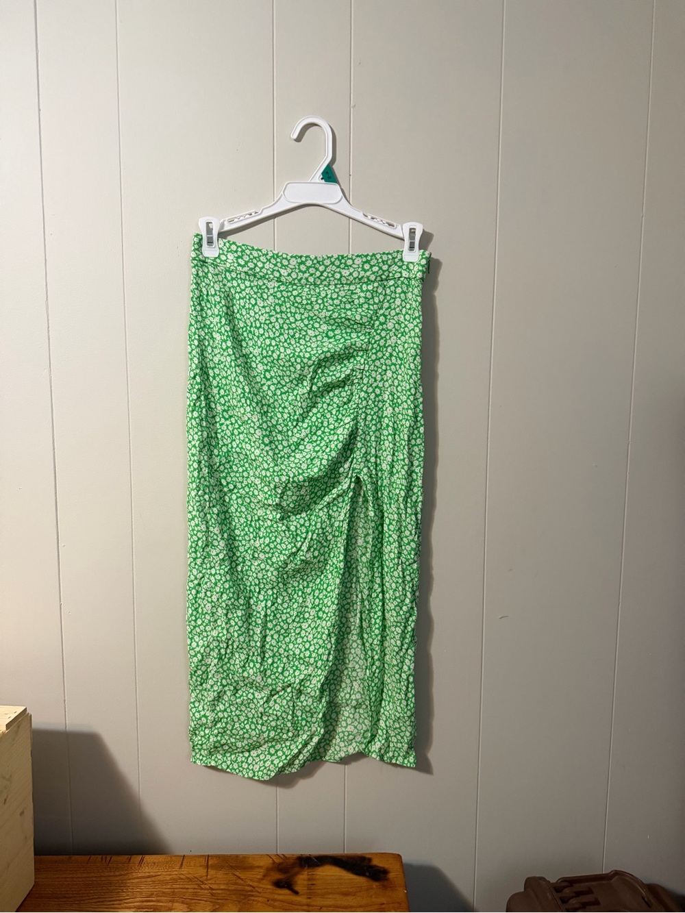Ruched Green Floral Midi Skirt for Women